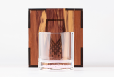 Last Call Memorial Barware - Whiskey glass with cremation ash.